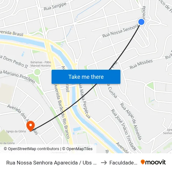 Rua Nossa Senhora Aparecida / Ubs Nossa Senhora Aparecida to Faculdade Universo map