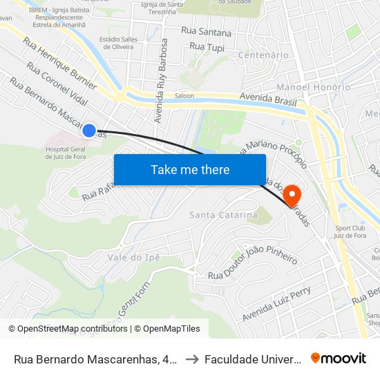 Rua Bernardo Mascarenhas, 473 to Faculdade Universo map