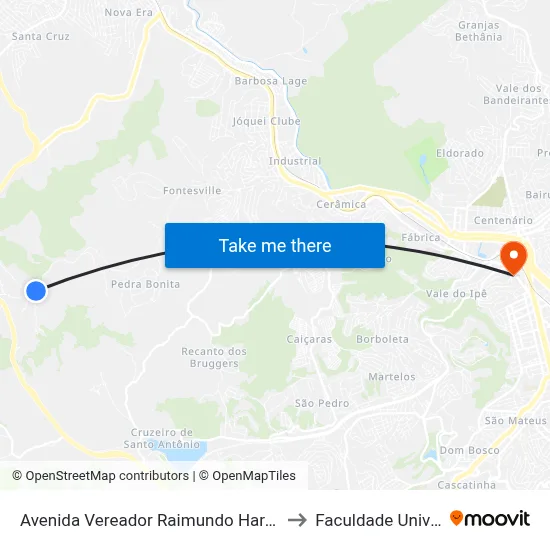 Avenida Vereador Raimundo Hargreaves to Faculdade Universo map