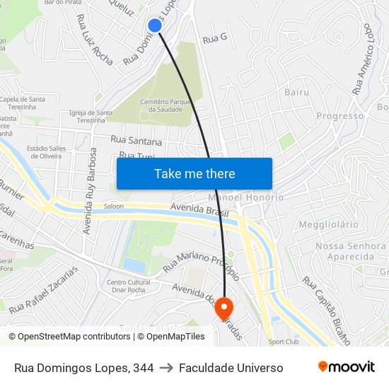 Rua Domingos Lopes, 344 to Faculdade Universo map