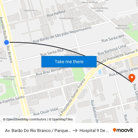 Av. Barão Do Rio Branco / Parque Halfeld to Hospital 9 De Julho map