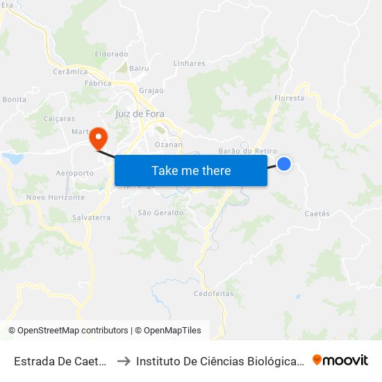 Estrada De Caeté, 23 to Instituto De Ciências Biológicas - Icb map
