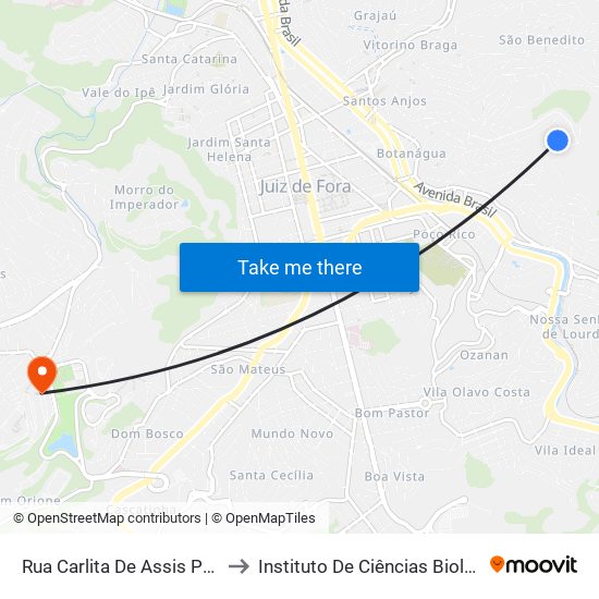 Rua Carlita De Assis Pereira, 125 to Instituto De Ciências Biológicas - Icb map