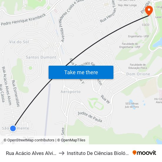 Rua Acácio Alves Alvim, 2497 to Instituto De Ciências Biológicas - Icb map