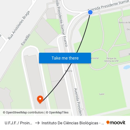 U.F.J.F. / Proinfra to Instituto De Ciências Biológicas - Icb map