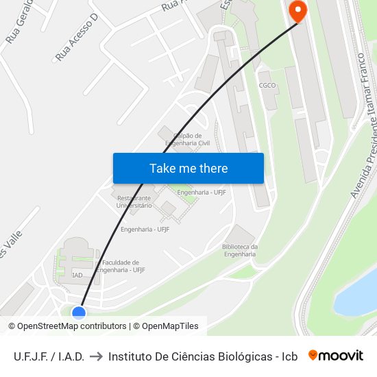 U.F.J.F. / I.A.D. to Instituto De Ciências Biológicas - Icb map