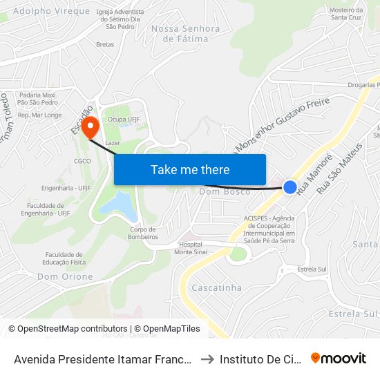 Avenida Presidente Itamar Franco / Hospital Maternidade Terezinha De Jesus to Instituto De Ciências Biológicas - Icb map
