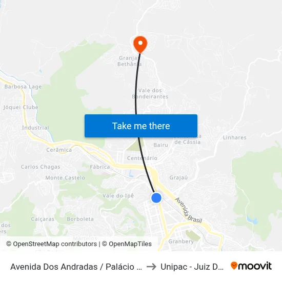 Avenida Dos Andradas / Palácio Da Saúde to Unipac - Juiz De Fora map