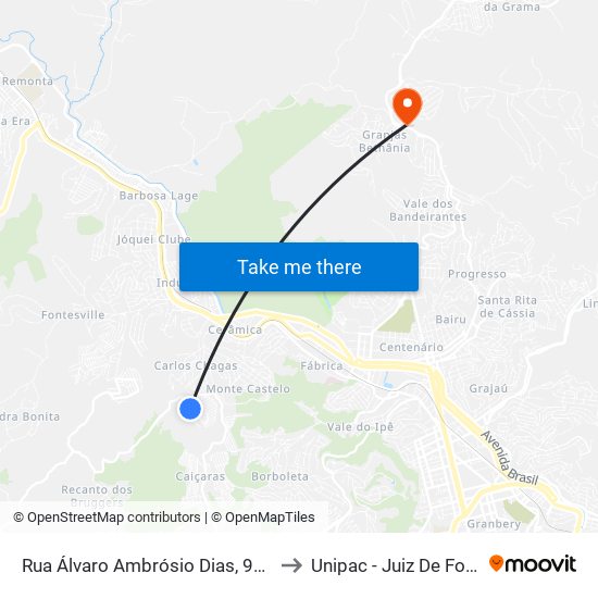 Rua Álvaro Ambrósio Dias, 969 to Unipac - Juiz De Fora map