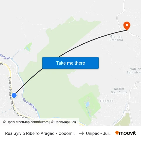 Rua Sylvio Ribeiro Aragão / Codomino Jardim Oceânico to Unipac - Juiz De Fora map