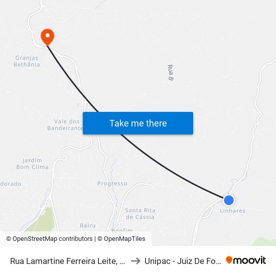 Rua Lamartine Ferreira Leite, 94 to Unipac - Juiz De Fora map