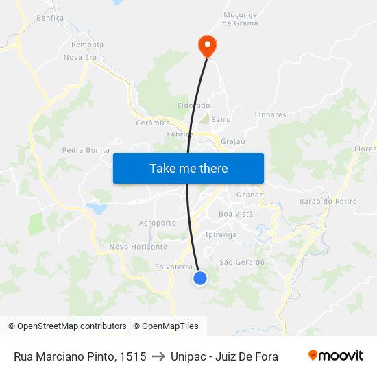 Rua Marciano Pinto, 1515 to Unipac - Juiz De Fora map