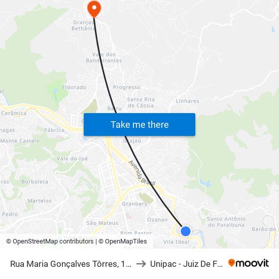 Rua Maria Gonçalves Tôrres, 1415 to Unipac - Juiz De Fora map