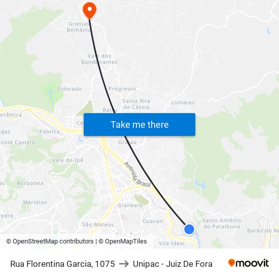 Rua Florentina Garcia, 1075 to Unipac - Juiz De Fora map