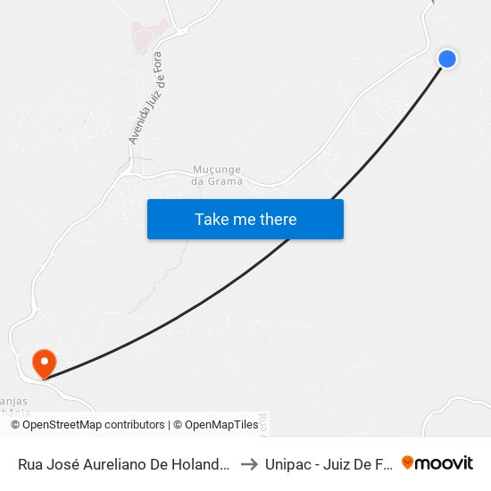 Rua José Aureliano De Holanda, 17 to Unipac - Juiz De Fora map