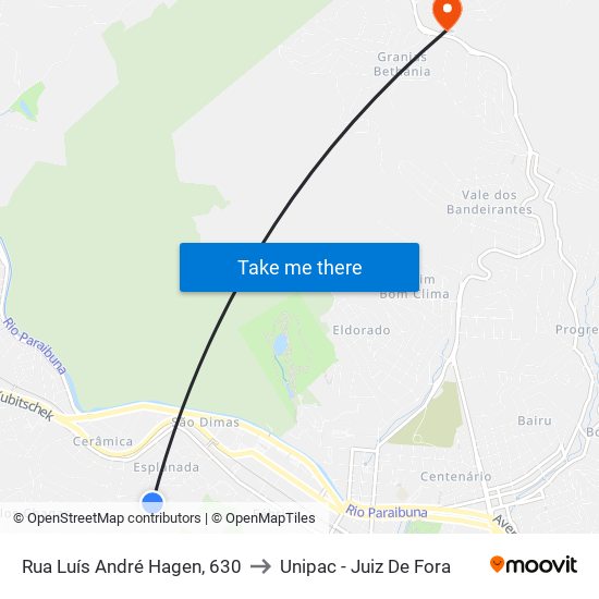 Rua Luís André Hagen, 630 to Unipac - Juiz De Fora map