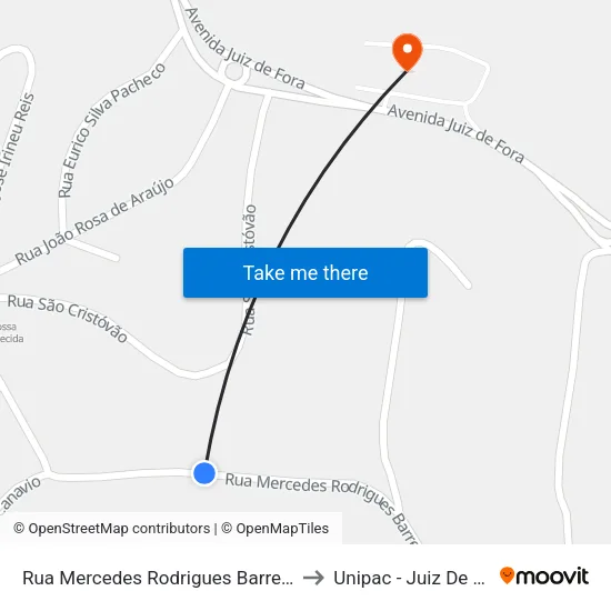 Rua Mercedes Rodrigues Barreto, 77 to Unipac - Juiz De Fora map