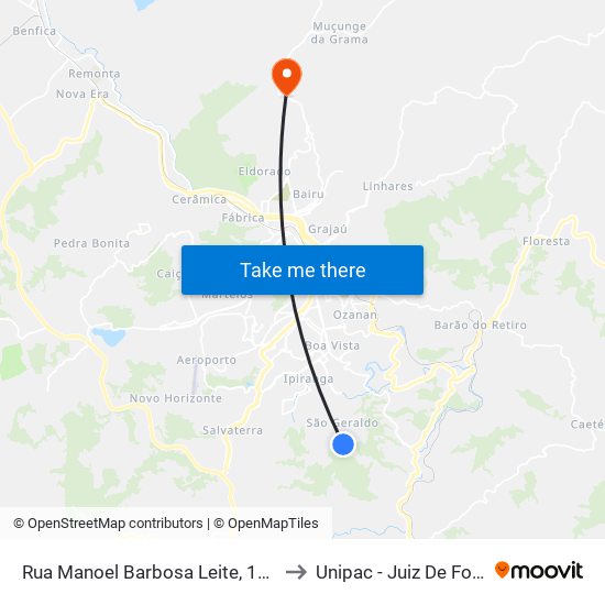 Rua Manoel Barbosa Leite, 170 to Unipac - Juiz De Fora map