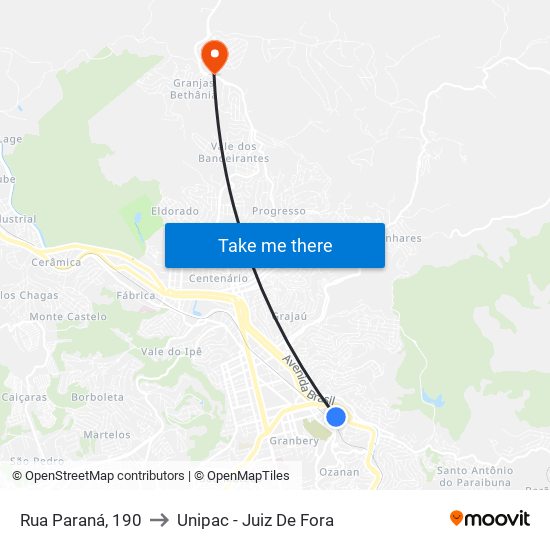 Rua Paraná, 190 to Unipac - Juiz De Fora map
