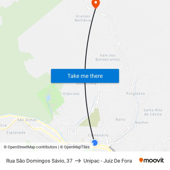 Rua São Domingos Sávio, 37 to Unipac - Juiz De Fora map