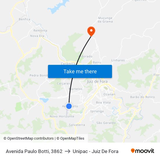 Avenida Paulo Botti, 3862 to Unipac - Juiz De Fora map