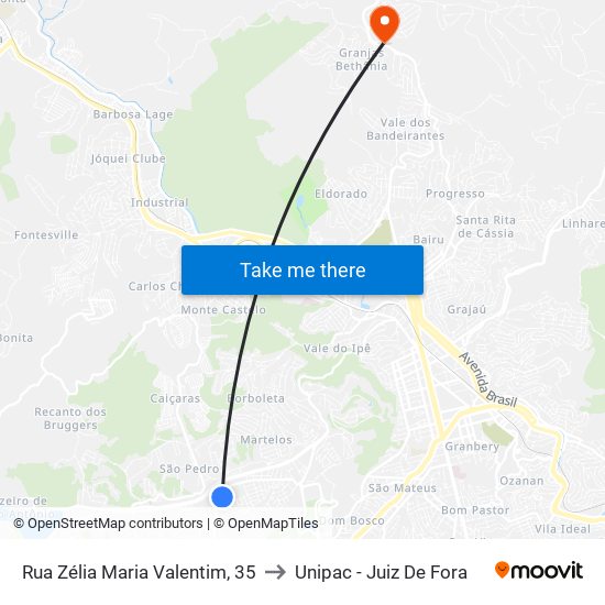 Rua Zélia Maria Valentim, 35 to Unipac - Juiz De Fora map