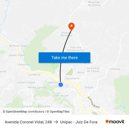 Avenida Coronel Vidal, 248 to Unipac - Juiz De Fora map