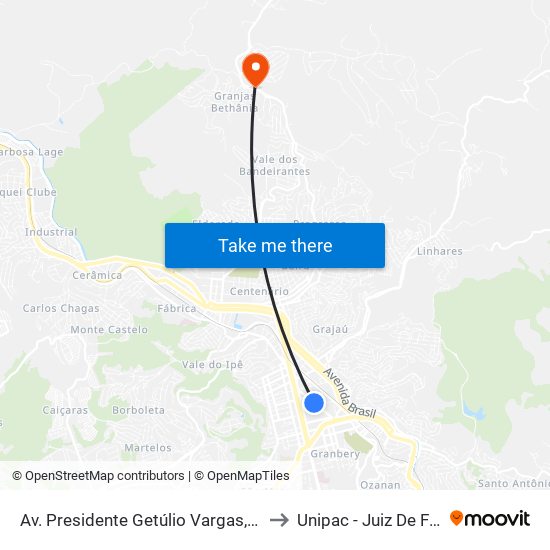 Av. Presidente Getúlio Vargas, 581 to Unipac - Juiz De Fora map