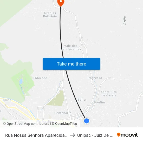 Rua Nossa Senhora Aparecida, 246 to Unipac - Juiz De Fora map
