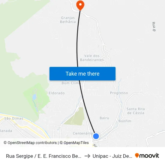 Rua Sergipe / E. E. Francisco Bernardino to Unipac - Juiz De Fora map