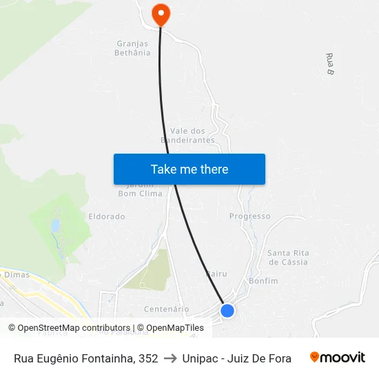 Rua Eugênio Fontainha, 352 to Unipac - Juiz De Fora map