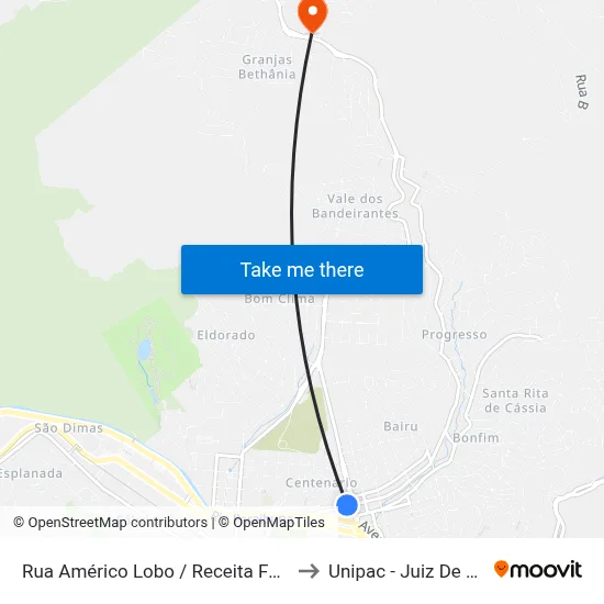 Rua Américo Lobo / Receita Federal to Unipac - Juiz De Fora map