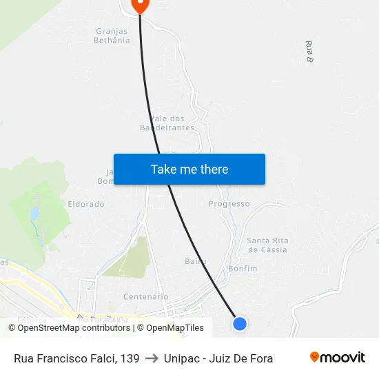 Rua Francisco Falci, 139 to Unipac - Juiz De Fora map