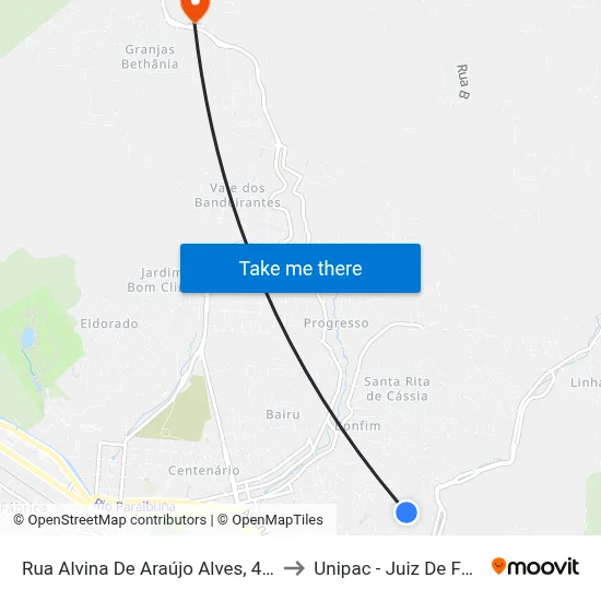 Rua Alvina De Araújo Alves, 446 to Unipac - Juiz De Fora map
