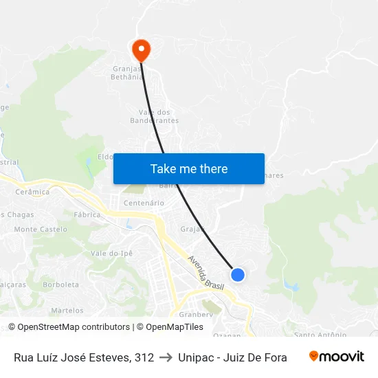 Rua Luíz José Esteves, 312 to Unipac - Juiz De Fora map