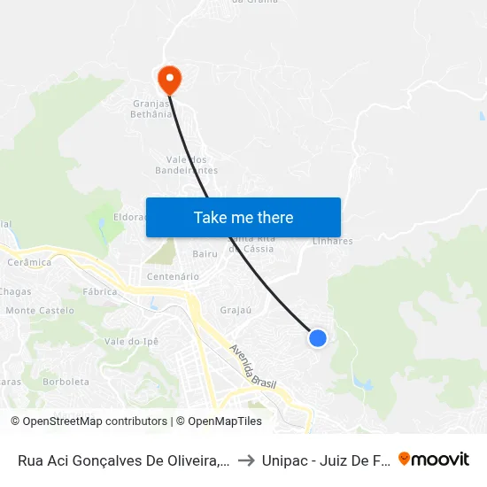 Rua Aci Gonçalves De Oliveira, 237 to Unipac - Juiz De Fora map