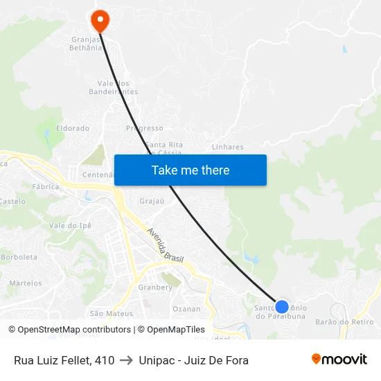 Rua Luiz Fellet, 410 to Unipac - Juiz De Fora map