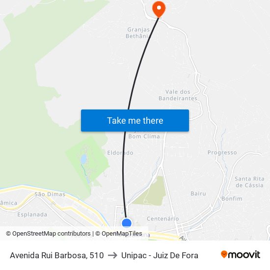 Avenida Rui Barbosa, 510 to Unipac - Juiz De Fora map