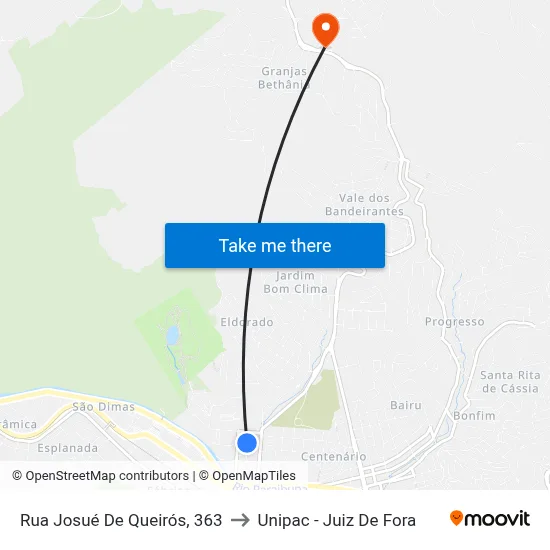 Rua Josué De Queirós, 363 to Unipac - Juiz De Fora map