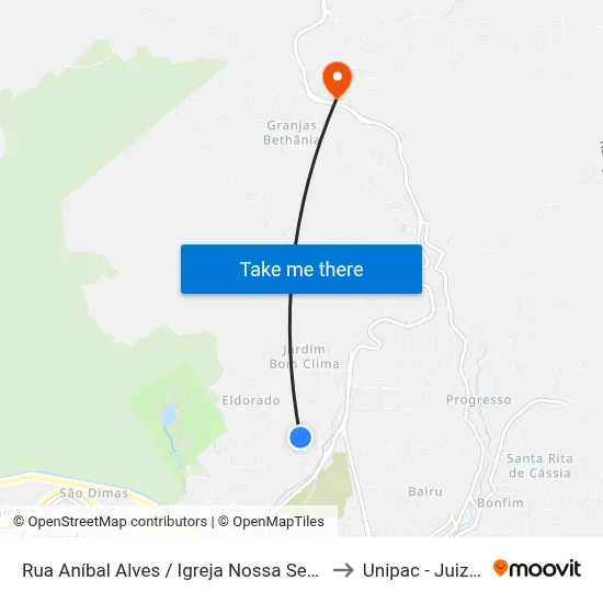 Rua Aníbal Alves / Igreja Nossa Senhora Das Graças to Unipac - Juiz De Fora map