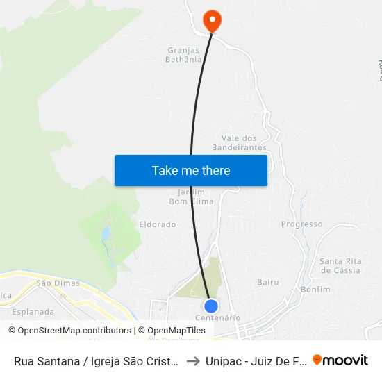 Rua Santana / Igreja São Cristóvão to Unipac - Juiz De Fora map