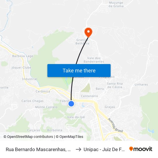 Rua Bernardo Mascarenhas, 473 to Unipac - Juiz De Fora map