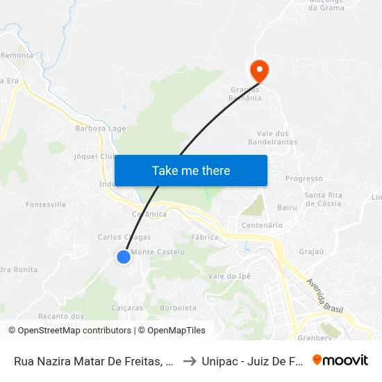 Rua Nazira Matar De Freitas, 939 to Unipac - Juiz De Fora map