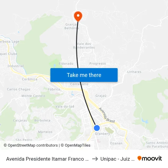 Avenida Presidente Itamar Franco / Stella Matutina to Unipac - Juiz De Fora map