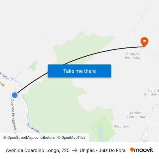 Avenida Doardino Longo, 725 to Unipac - Juiz De Fora map