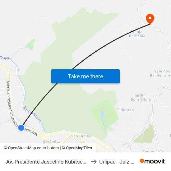 Av. Presidente Juscelino Kubitschek, 661-671 to Unipac - Juiz De Fora map