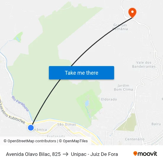 Avenida Olavo Bilac, 825 to Unipac - Juiz De Fora map