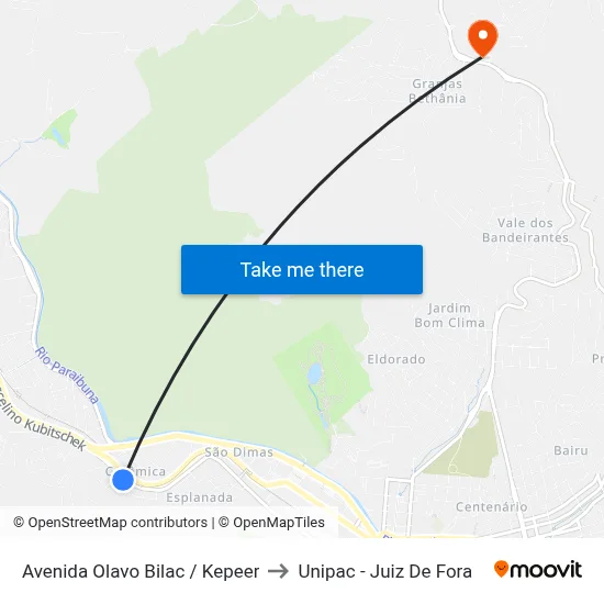 Avenida Olavo Bilac / Kepeer to Unipac - Juiz De Fora map