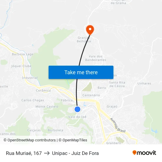 Rua Muriaé, 167 to Unipac - Juiz De Fora map