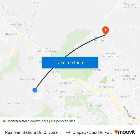 Rua Ivan Batista De Oliveira, 72 to Unipac - Juiz De Fora map